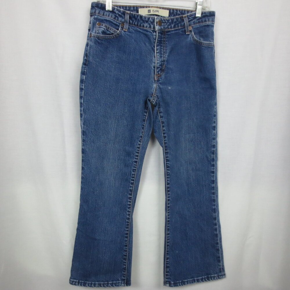 GAP Jeans Med Wash Flare Leg Stretch High Rise Stretch Cotton Comfy Crop Size 10